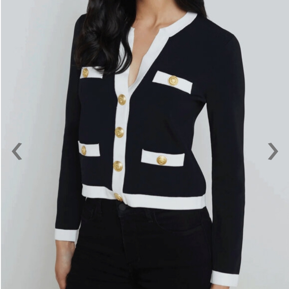 L'AGENCE Estefania Trim Cardigan Sweater